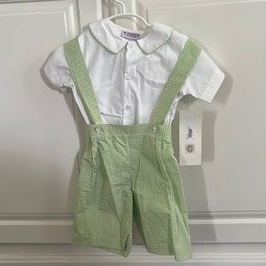 Green check seersucker two piece short set - size 2T